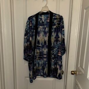 NY Collection Multicolor Blue & Black Open-Front Kimono